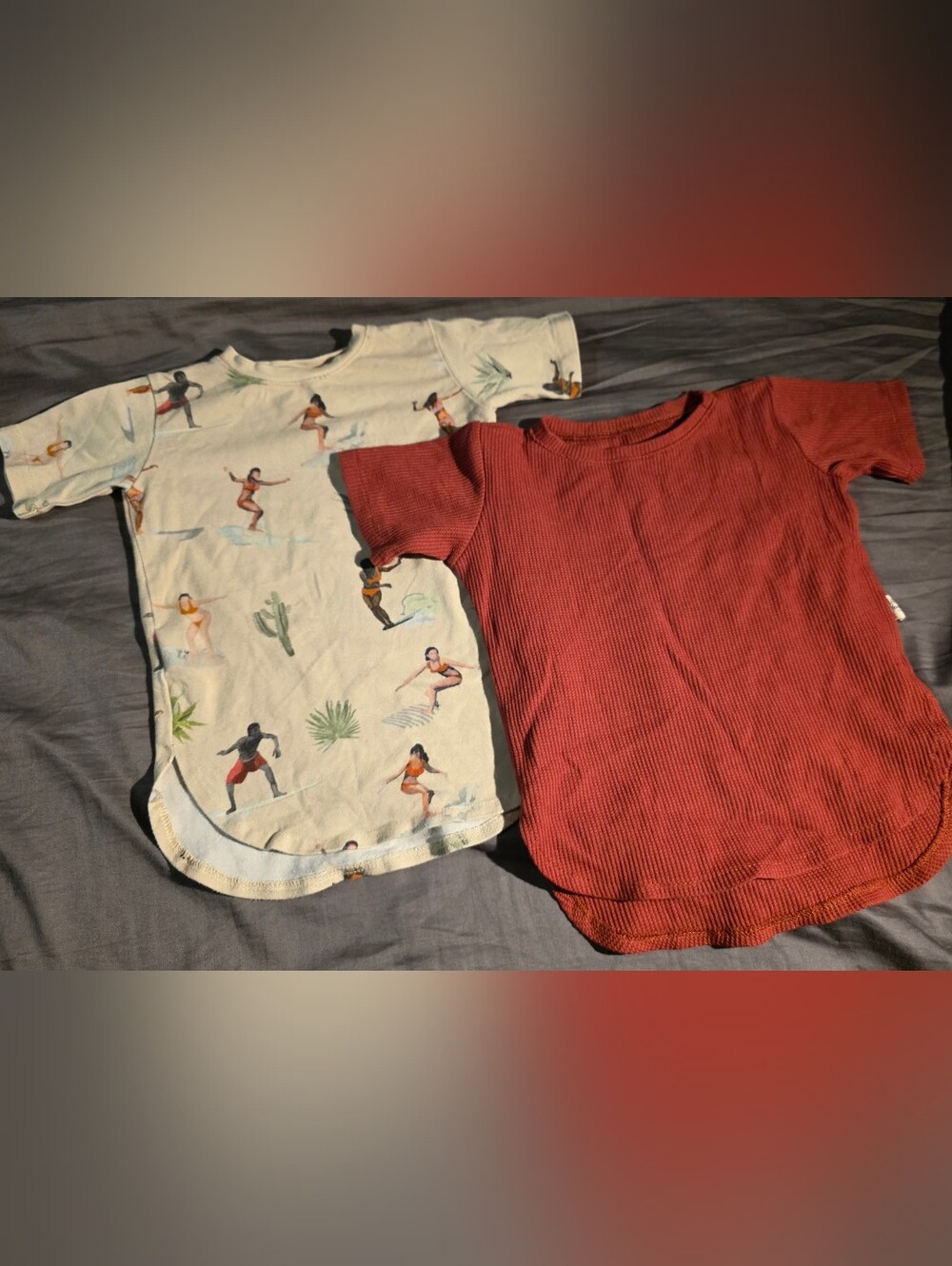 Kids Short Sleeve Tee - Rust Red & Surf Print Lot 2 Haut Little Yogi 1-3ans